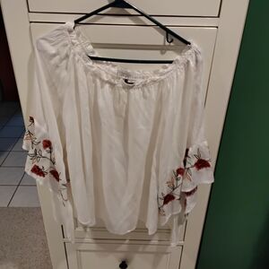 Unique Spectrum White Blouse with Red Floral Embroidery